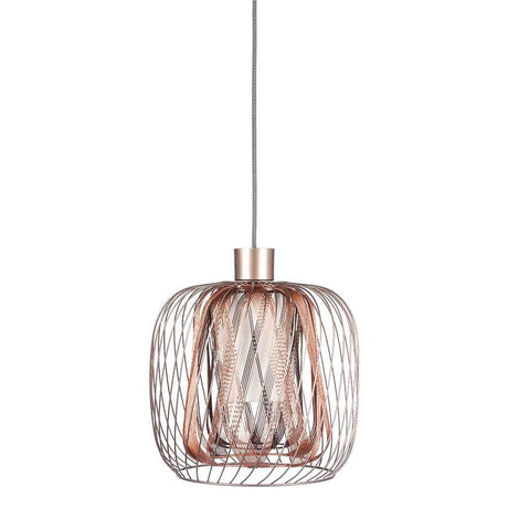 Forestier pendant light Bodyless in Pink Grey, modern design with woven metal and white linen diffuser.