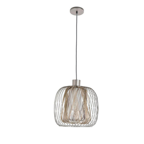 Forestier pendant light Bodyless with woven metal and white linen diffuser in Pink Grey.