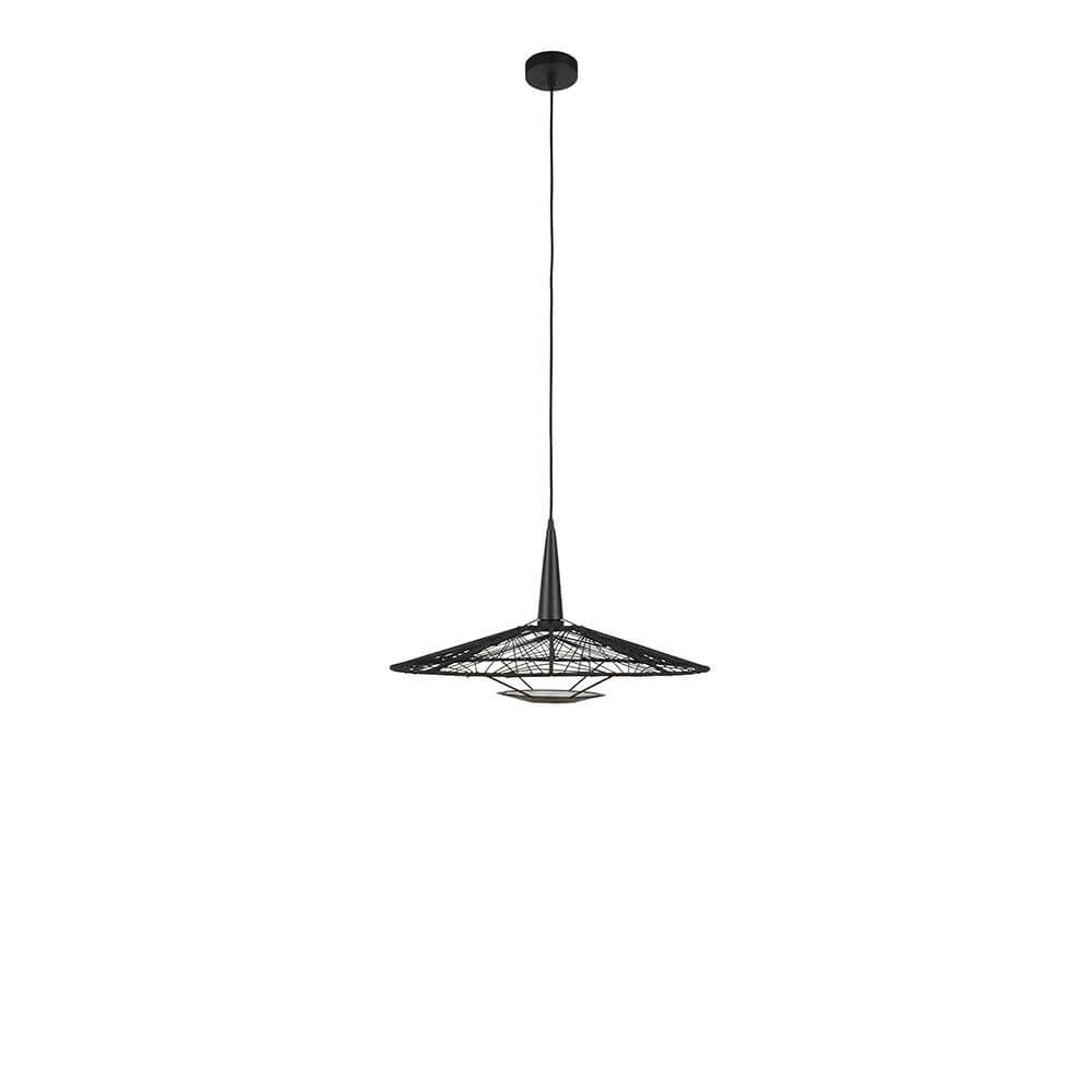Elegante Forestier Pendelleuchte Carpa mit feinem Geflecht in Schwarz, strahlt Licht in verschiedene Richtungen aus.