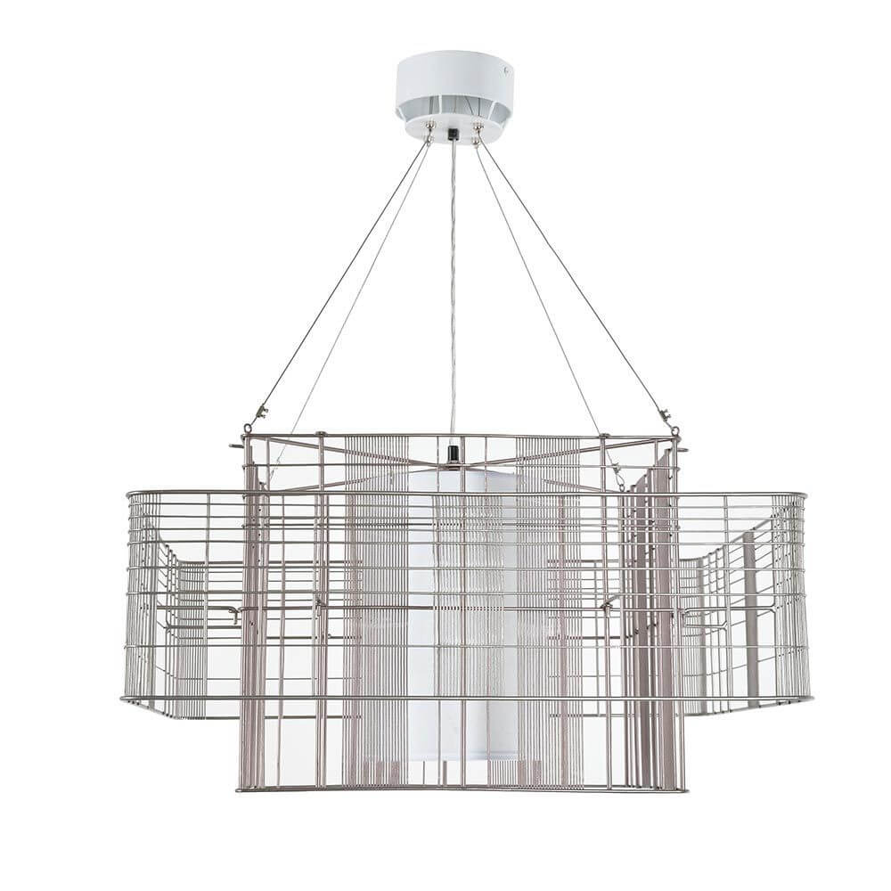 Forestier Pendelleuchte Mesh Cubic 60cm in modernem Design mit mehrfarbigen Schirmen und trendigem Lagenlook.