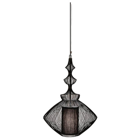 Forestier Pendelleuchte Opium in schwarzem Metall mit orientalischem Design und zylindrischem Inneren.