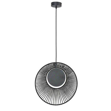 Forestier pendant light Oyster Ø 40cm with black metal ring and round cover, modern and stylish.