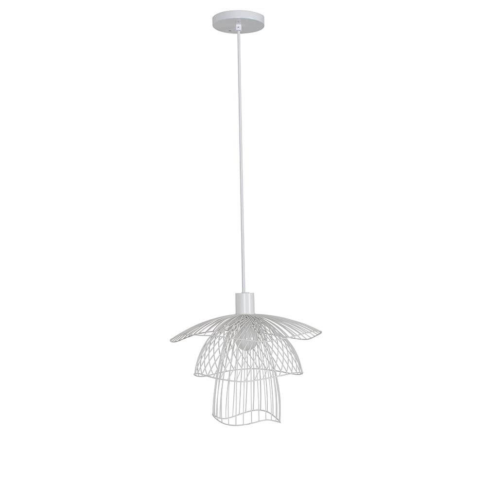 Forestier Pendelleuchte Papillon Ø 30cm in weißem Drahtdesign, hängend mit drei Kuppeln.