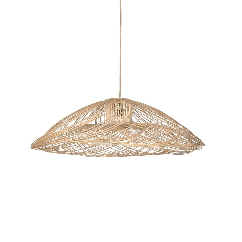 Forestier Rattan-Pendelleuchte Satelise mit luftig-leichter Silhouette aus gebogenen Rattanrohren.