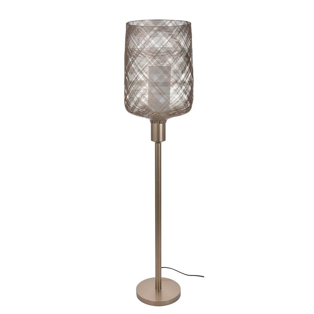 Forestier Stehlampe Antenna 160cm mit modernem Design und verwobenen Eisenbändern, ideal für Wohnzimmer und Schlafzimmer.