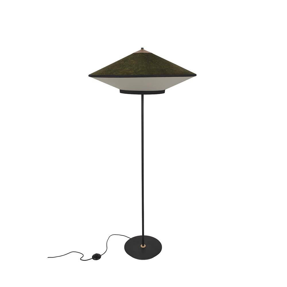 Forestier Stehlampe Cymbal 150cm in modernem Design mit luxuriösem Velours Lampenschirm.