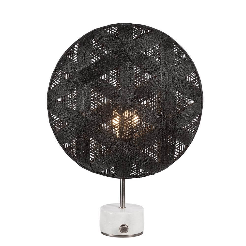 Forestier Tischlampe Chanpen Hexagonal mit rundem Schirm aus Hanffasern und Drehdimmer