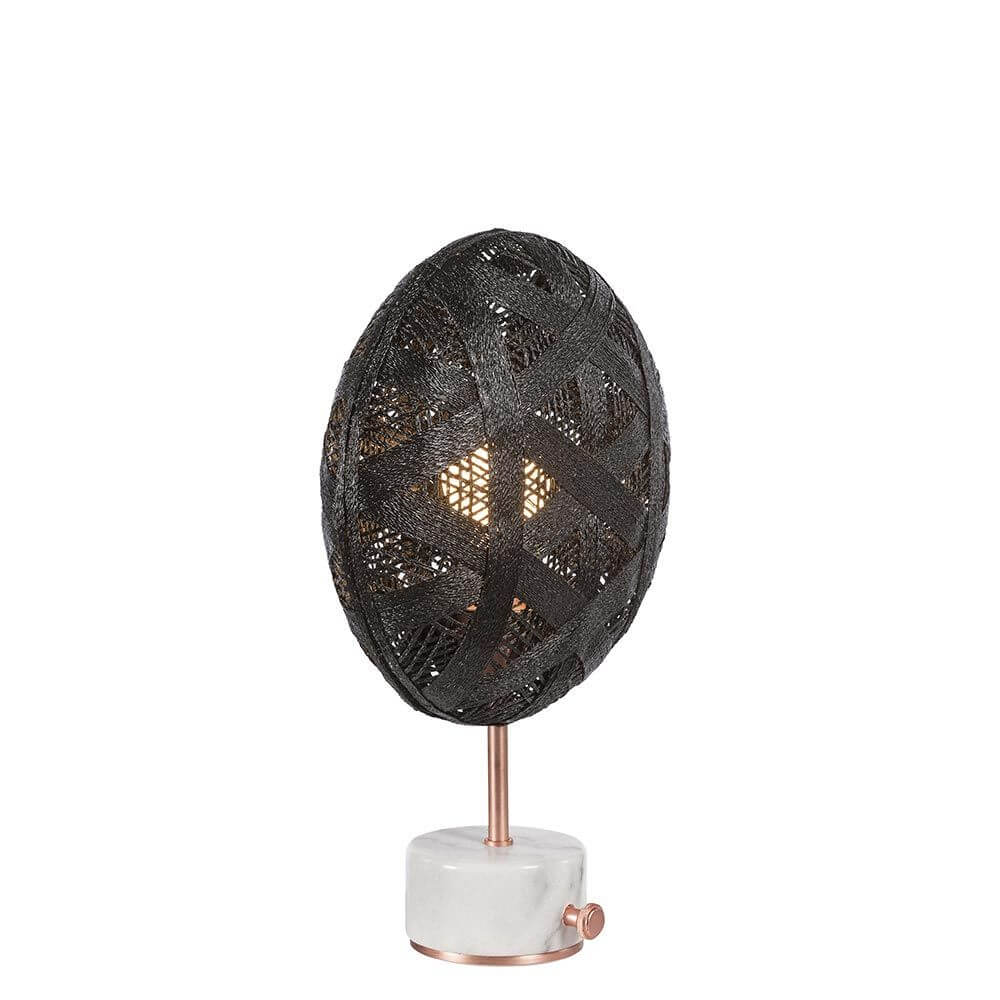 Forestier Tischlampe Chanpen Hexagonal mit rundem Schirm und Drehdimmer, modernen Design aus Hanffasern.
