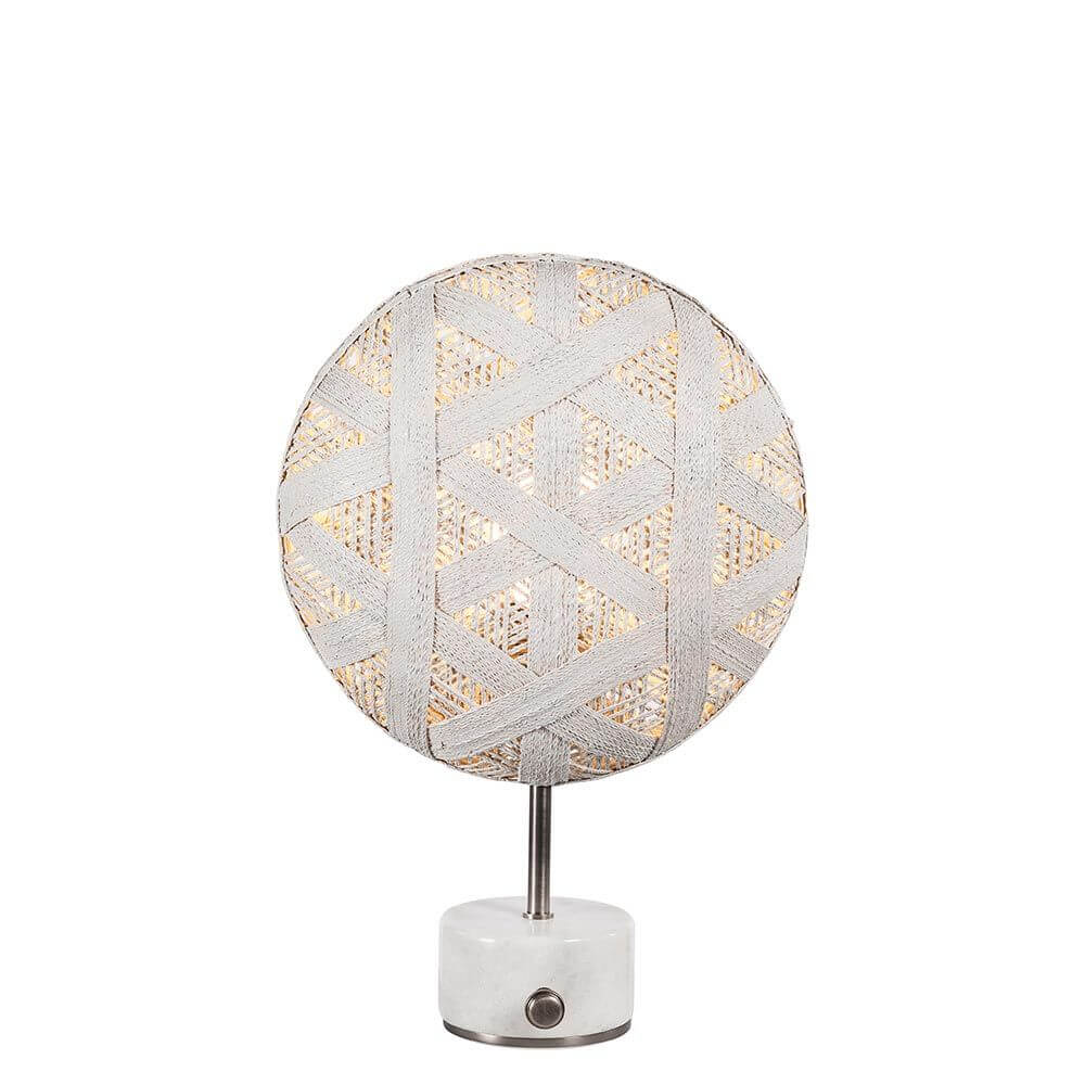 Forestier Tischlampe Chanpen Hexagonal mit rundem, hexagonal gemustertem Schirm und Drehdimmer.