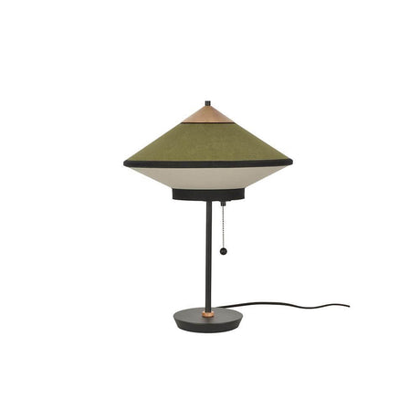 Forestier Tischlampe Cymbal mit Zugkabel in grün und schwarz, elegantes Design von Jette Scheib.