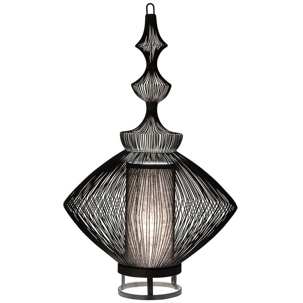 Forestier Tischlampe Opium mit kunstvollem Schirm aus Metalldrähten, elegantes Design für orientalisches Flair.