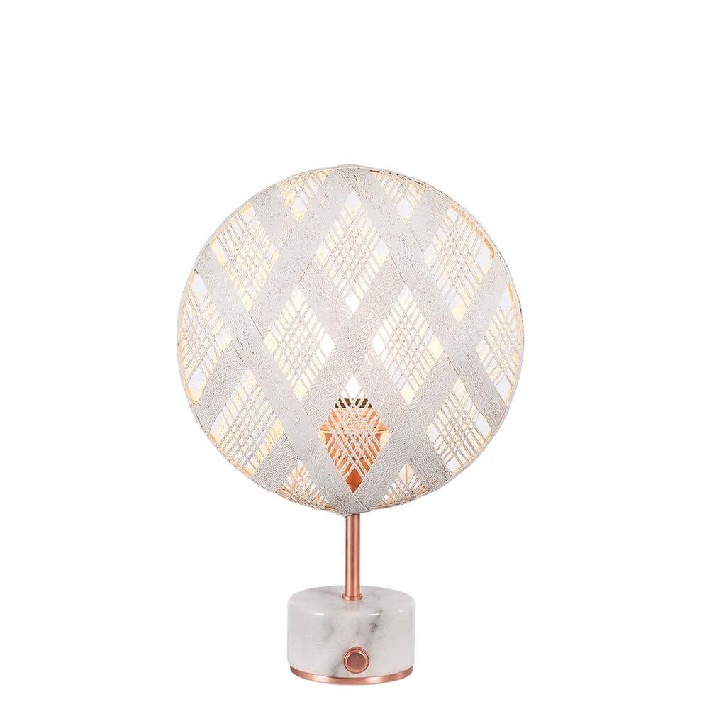 Forestier Tischleuchte Chanpen Diamond mit hexagonalem Muster und Drehdimmer, in eleganter Marmor-Basis.