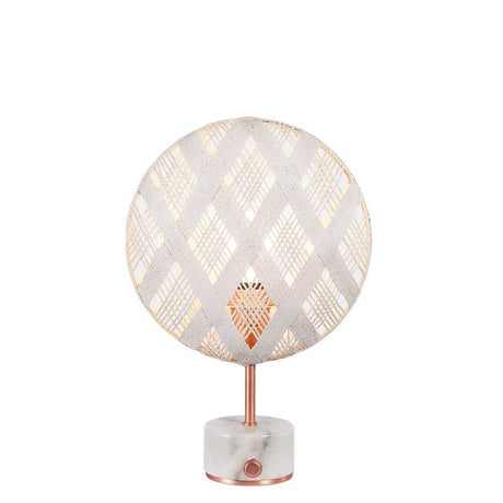 Forestier bordlampe Chanpen Diamond med sekskantet mønster og drejelysdæmper, i elegant marmorfod.