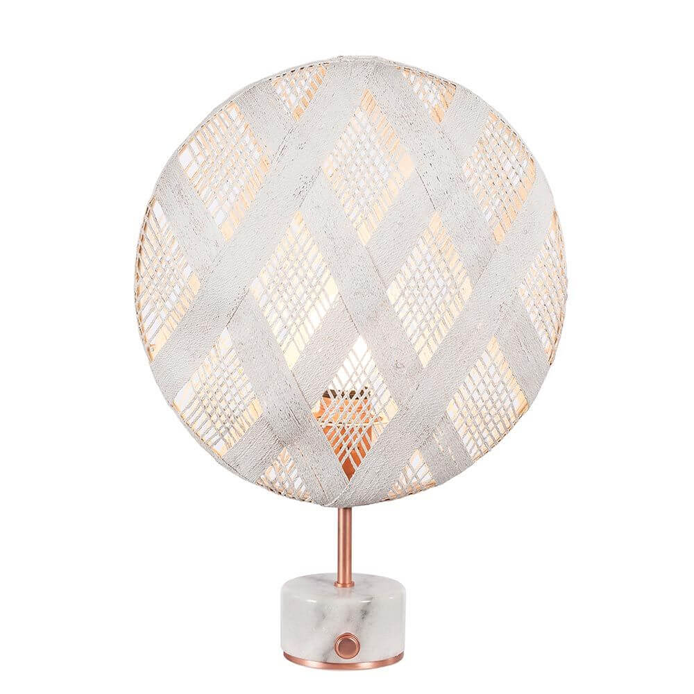Forestier Tischleuchte Chanpen Diamond mit kreisrunden, hexagonalen Schirm und Drehdimmer aus Marmor.