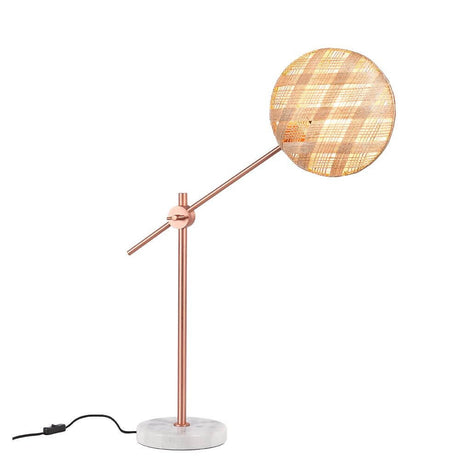Forestier table lamp Chanpen Diamond with marble base in copper and white, modern design with a grid pattern.