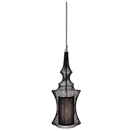 Forestier organic design pendant light Tibet in black metal with decorative light pattern.