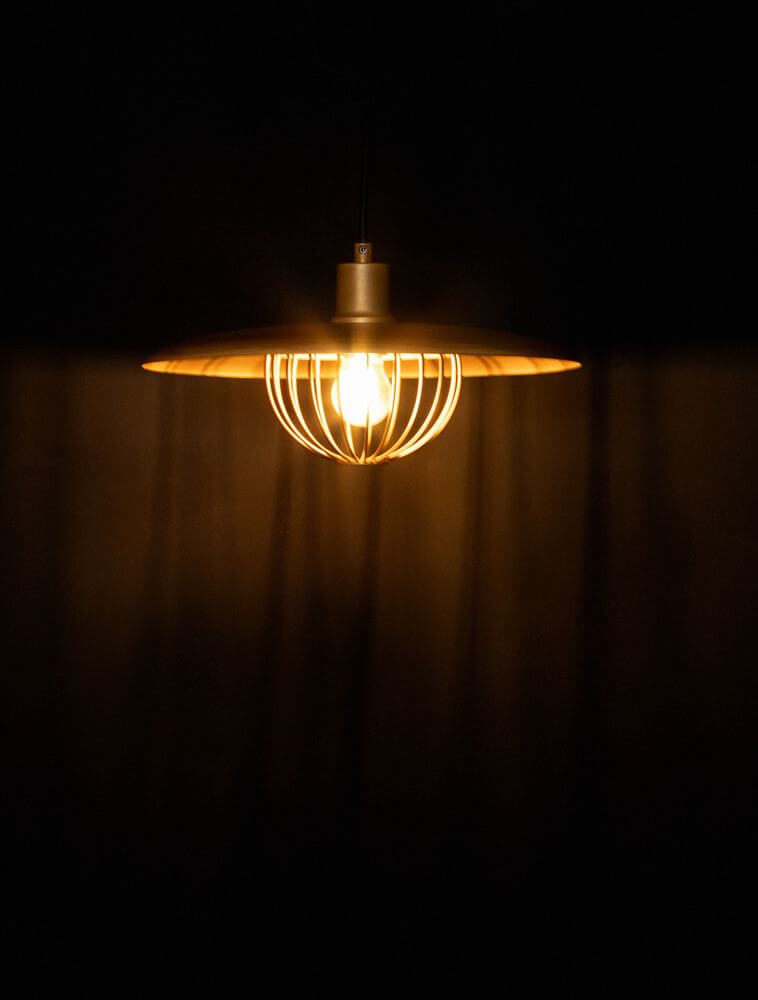 Fox Pendelleuchte Ø 33cm mit dekorativem Metallkörper und E27-Lampensockel, warmes Licht in modernem Design.