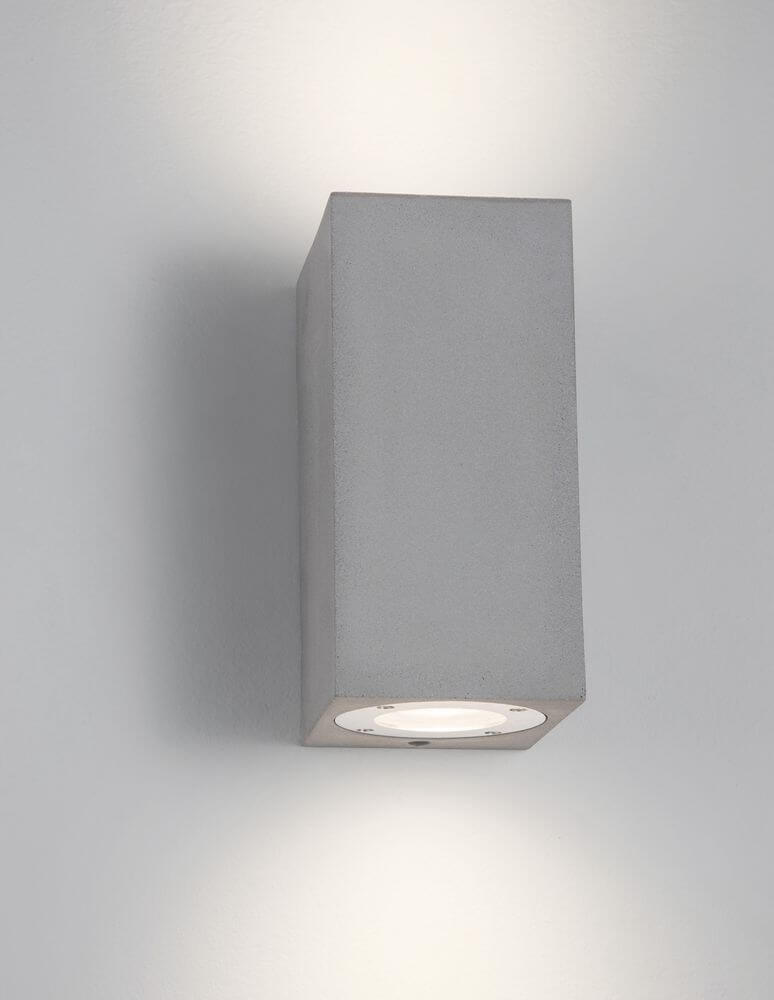 Fuento Außenwandleuchte H 18cm Beton IP65, elegante Außenbeleuchtung aus Beton und Glas in Grau.