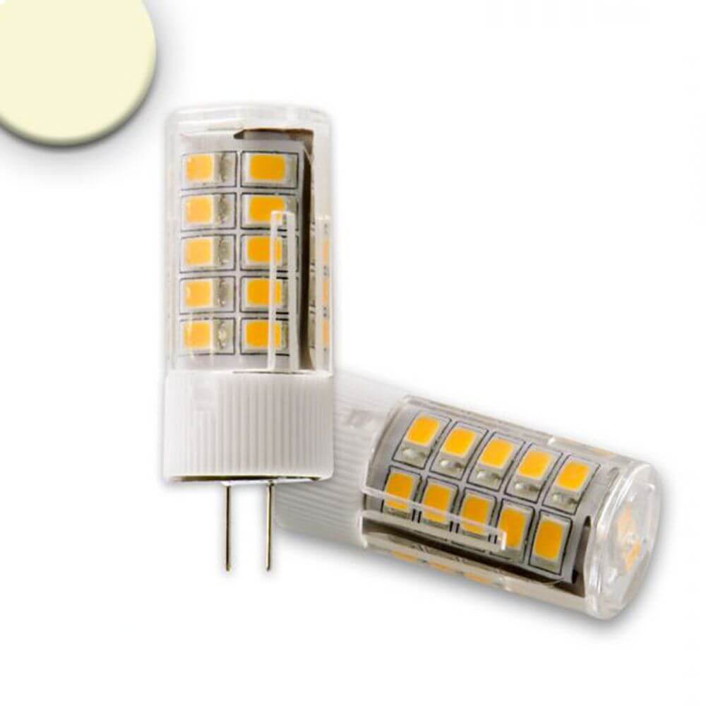 G4 LED Stiftsockel Warmweiß 2700K 320lm 3W mit klarer Kappe und vielen LEDs, nicht dimmbar.