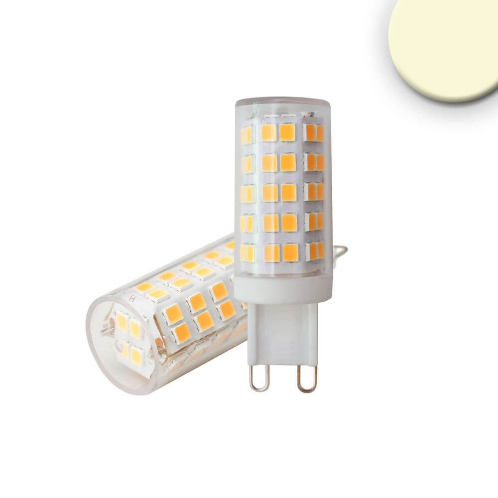 G9 LED Warmweiß 3000K 470lm Dimmbar Leuchtmittel in transparentem Gehäuse mit SMD-LEDs.