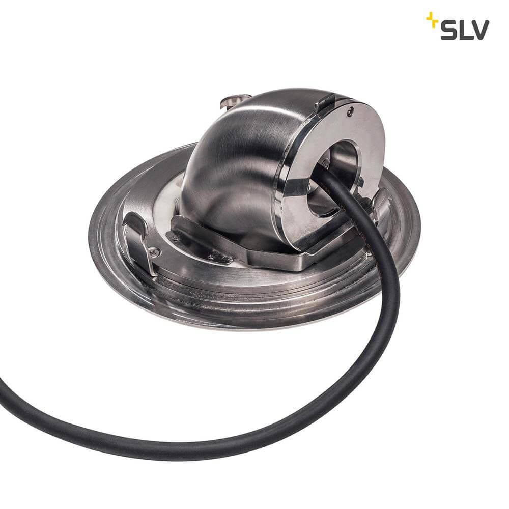 GIMBLE OUT 150 LED Bodeneinbauleuchte Edelstahl 316 3000K 36° IP67 Ansicht von oben mit Kabel