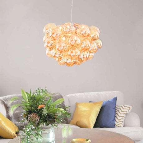 Lampada a sospensione in vetro di grandi dimensioni Gross Ø 50 cm ambra, lampada pendente in sfere di vetro, decorativa e con luce d’atmosfera