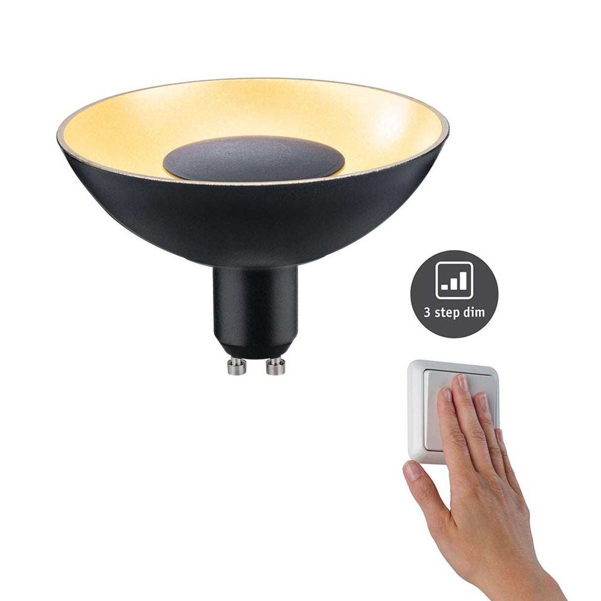 GU10 4,9W LED Reflektor mit 3 Stufen-Dimmer Schwarz, Gold 3000K