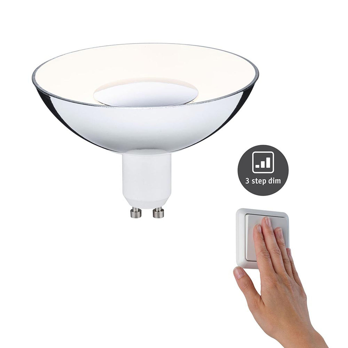 GU10 4,9W LED Reflektor 3 Stufen-Dimmer Silber, Weiß 3000K