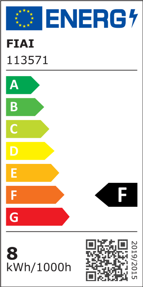 Energieeffizienzlabel mit Bewertung F, zeigt Verbrauch von 8 kWh/1000h für GU10 LED Leuchtmittel.
