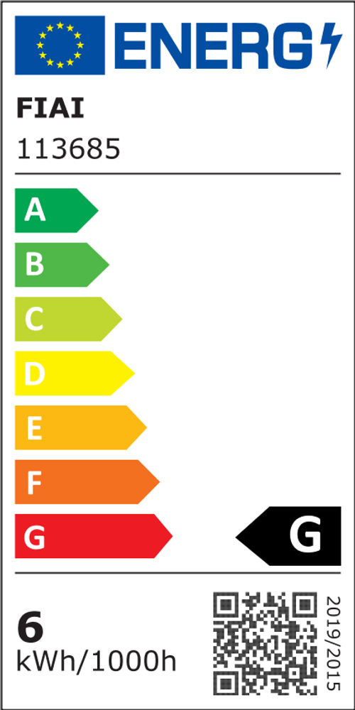 Energieeffizienzlabel Fiai mit Bewertung G und Verbrauch von 6 kWh/1000h.
