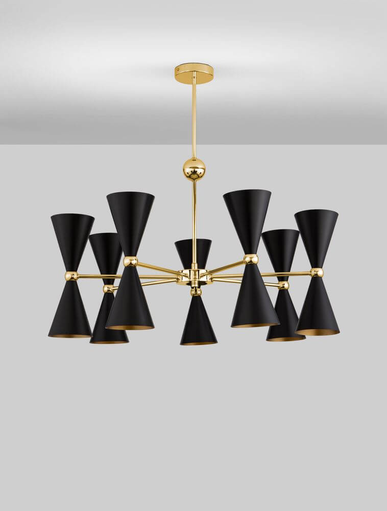 Gala Pendelleuchte Gold, Schwarz mit moderner Metallstruktur und dekorativem Design.