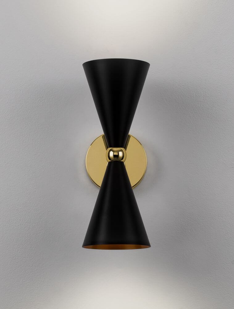 Gala Wandleuchte Gold, Schwarz mit modernem, dekorativem Design und robuster Metallkonstruktion.