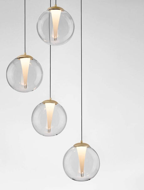 Galeo 4-light pendant light Ø 56cm 3000K gold with white glass globes and gold accents