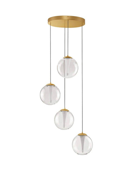 Galeo 4-light pendant light Ø 56cm 3000K gold with four round glass globe shades and a matte gold finish.