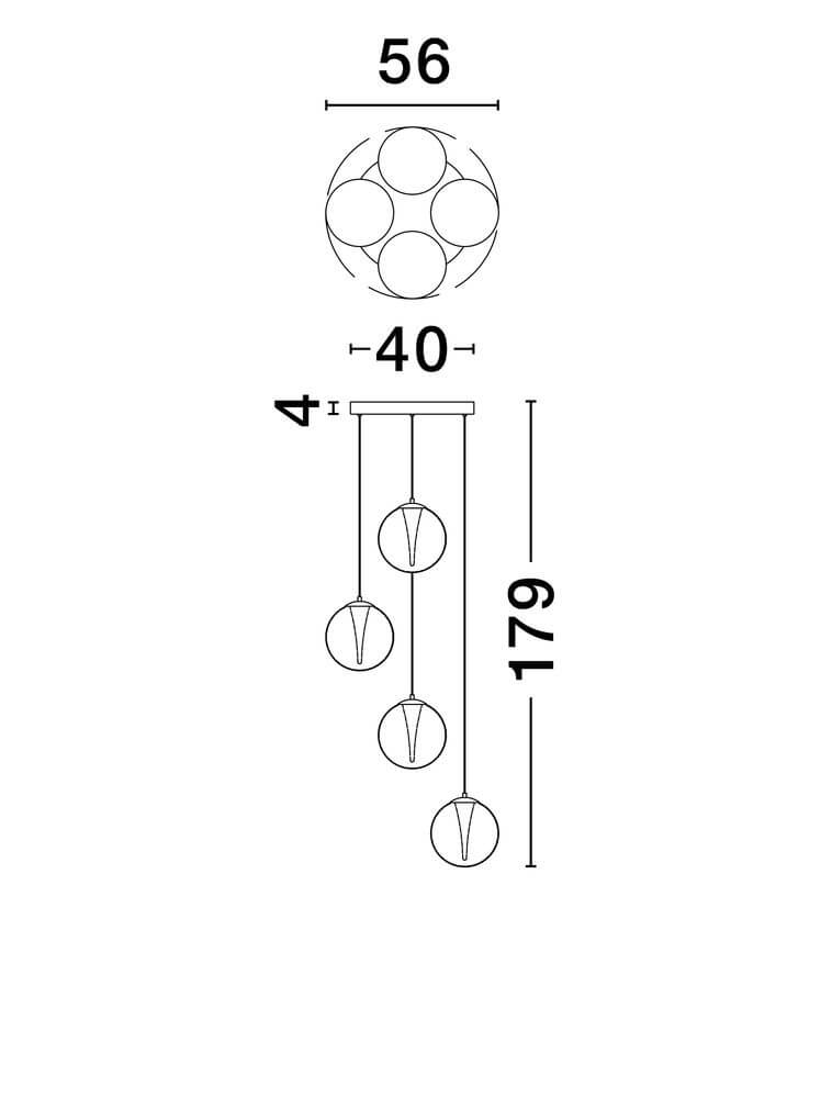 Galeo Pendelleuchte 4-flammig Ø 56cm 3000K Gold technische Zeichnung