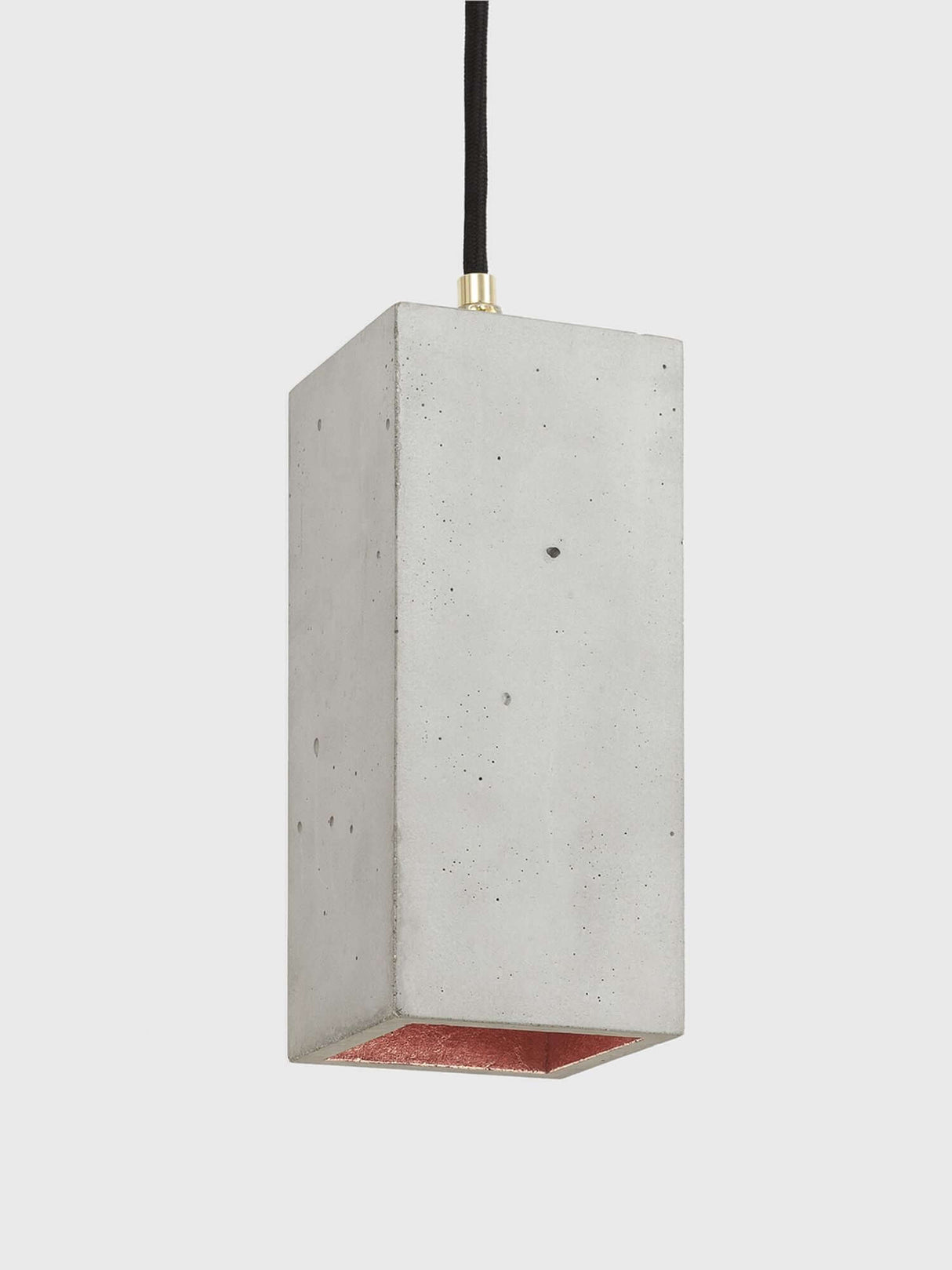 Gantlights B2 Pendelleuchte Rechteckig aus hellem Beton, goldene Innenbeschichtung, modernes Hängelampen-Design