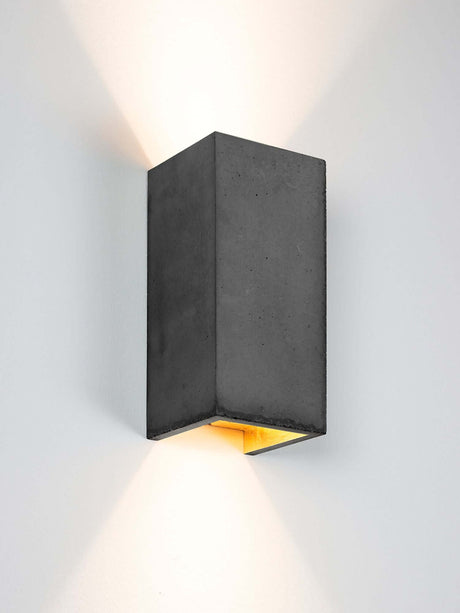 Gantlights B8 Beton Wandlampe rechteckig Up & Down, handgefertigte Beton-Wandleuchte mit goldener Innenbeschichtung, Up-Down-Licht