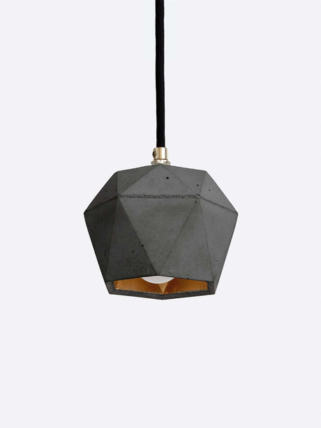 Gantlights T2 Hängelampe Beton dimmbar aus handgegossenem Beton mit goldener Innenbeschichtung.