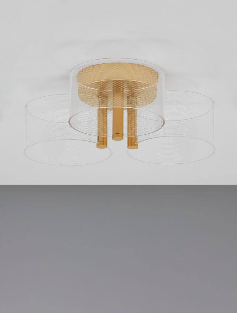 Gatlin LED Deckenleuchte 3-flammig Ø 44cm 3000K Messing-Gold - moderne Deckenlampe mit transparenten Schirmen und Messing-Gold Details