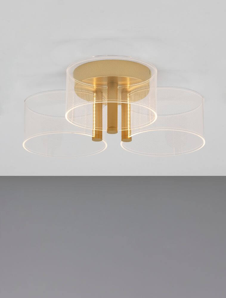Gatlin LED Deckenleuchte 3-flammig Ø 44cm 3000K Messing-Gold – moderne, warme Deckenleuchte mit goldener Metallfassung und transparenten Schirmen