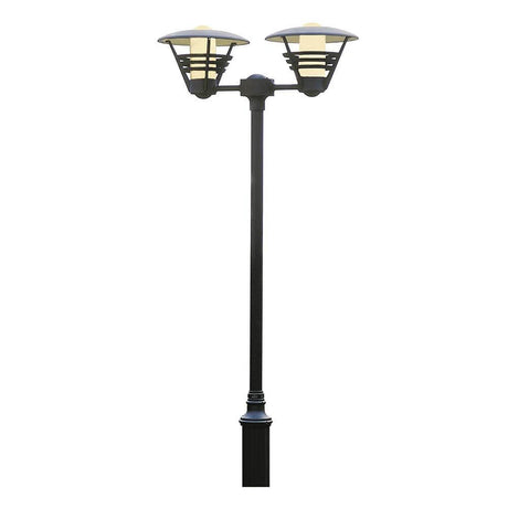 Gemini Leuchtenkopf 2-tlg. für Mastleuchte Schwarz, opales Glas auf einem eleganten Straßenlicht.