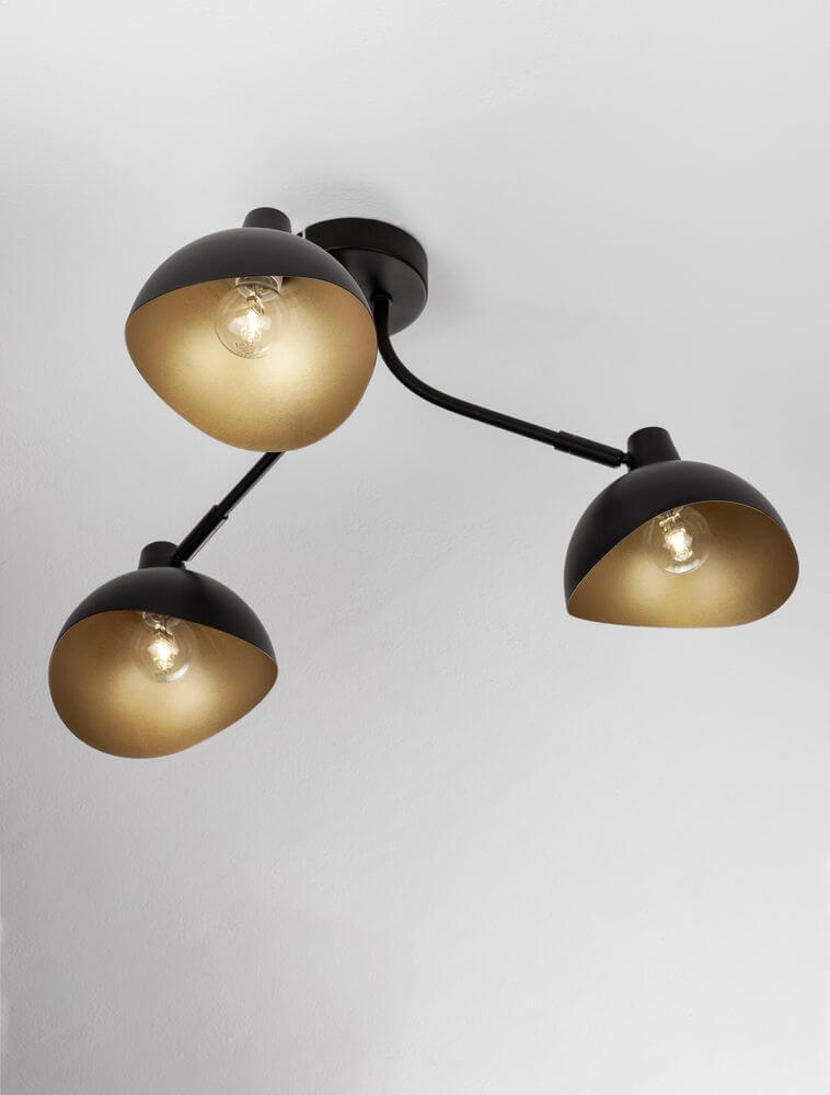 Lampe de plafond geti 3 flammes Ø 18 cm noir, or