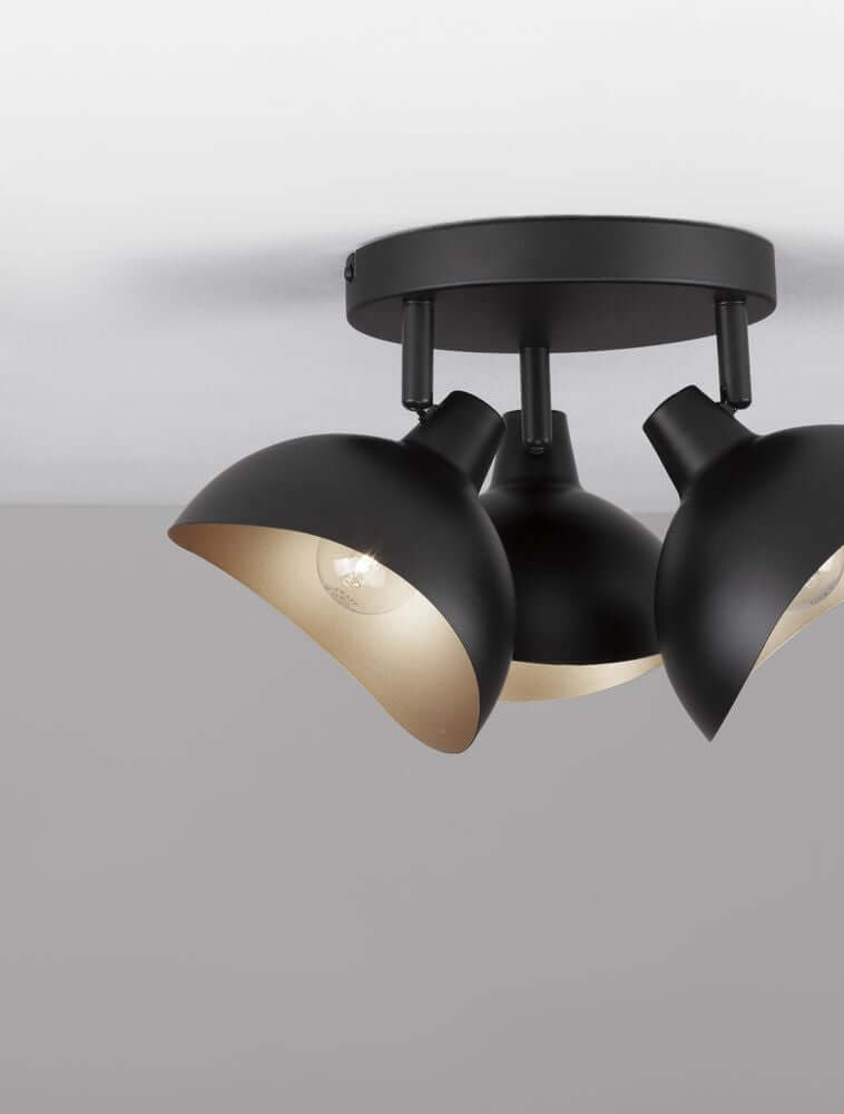 Lampe de plafond geti 3 flammes Ø 18 cm noir, or