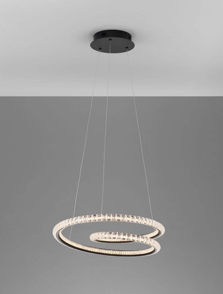 Ginevra LED Pendelleuchte Ø 48cm 3000K Schwarz mit modernen Ringschichten als elegantes Beleuchtungsdesign