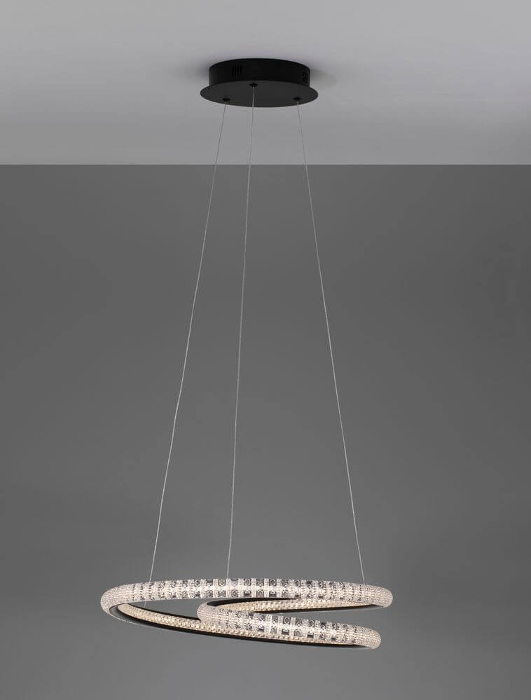 Ginevra LED Pendelleuchte Ø 48cm 3000K Schwarz hängend mit zwei Ringen, moderner Stil und eleganter Beleuchtung.