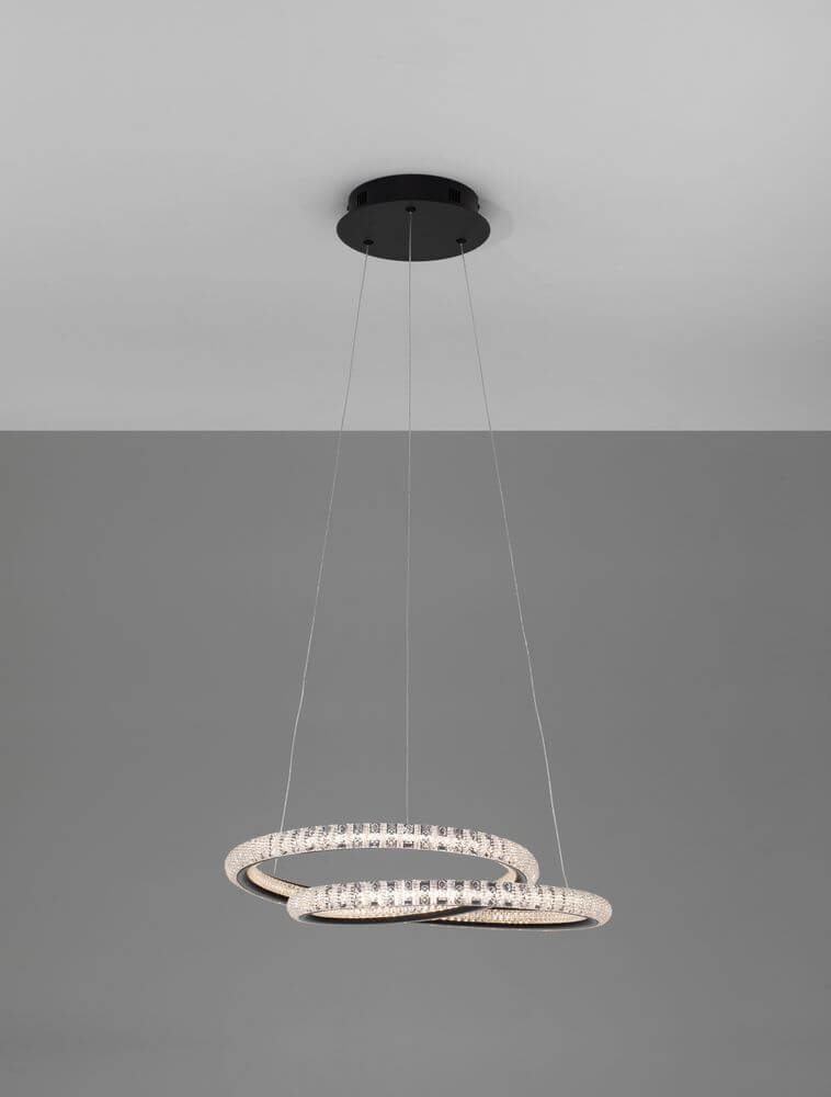 Ginevra LED Pendelleuchte Ø 48cm 3000K Schwarz im modernen Interior-Design mit zwei Ringen.