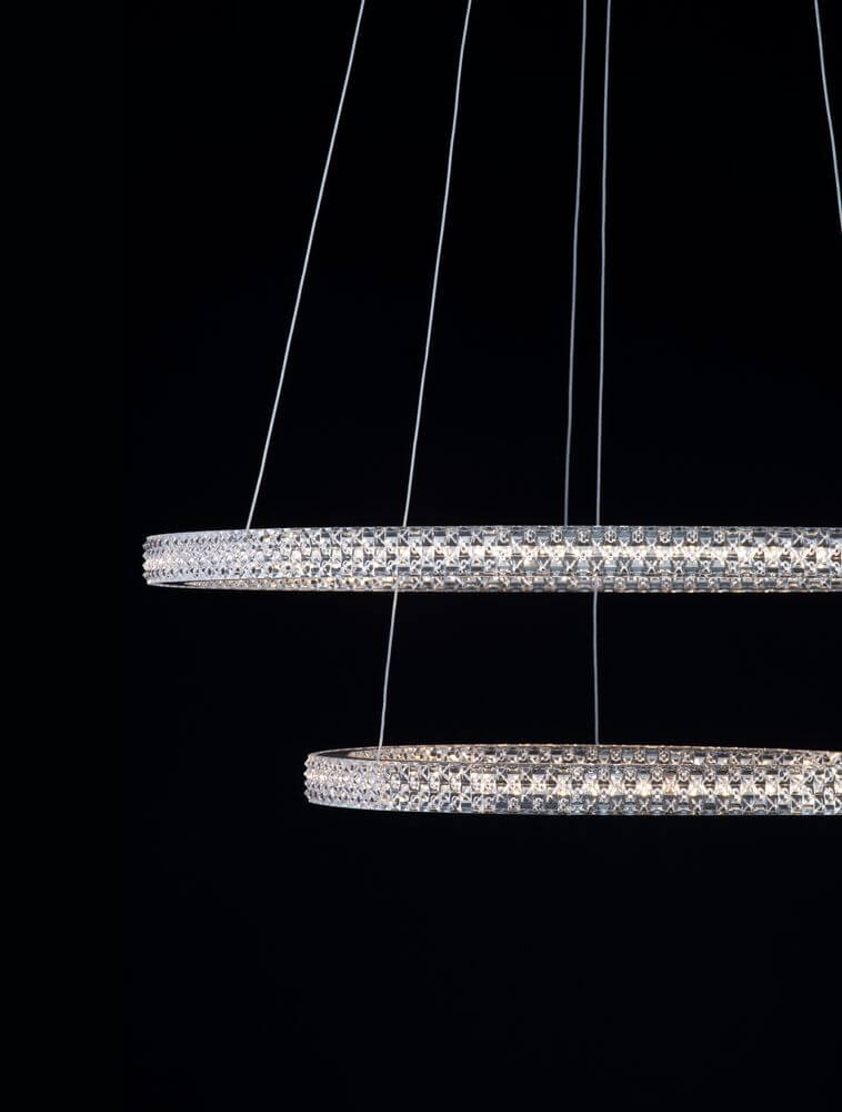 Ginevra LED Pendelleuchte 2-flammig Ø 60,5cm 3000K Schwarz in elegantem Design mit schwebenden Ringen.