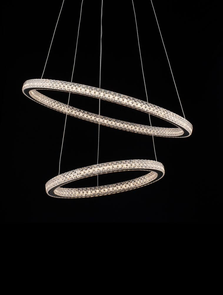 Ginevra LED Pendelleuchte 2-flammig Ø 60,5cm 3000K Schwarz mit schwebenden Ringen in elegantem Design