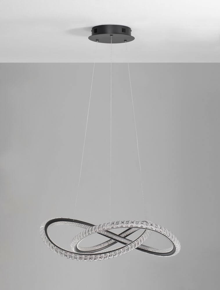 Ginevra LED Pendelleuchte Verknotet Ø 58cm 3000K Schwarz mit modernem Design in Schwarz und Glas.