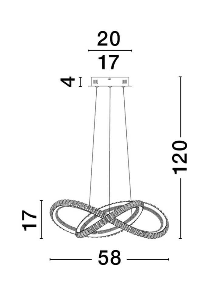 Ginevra LED Pendelleuchte Verknotet Ø 58cm 3000K Schwarz Maßzeichnung mit Abmessungen